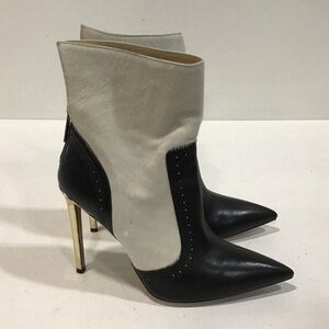 Bruno Magli Stylish Black Leather and White Calf Hair Women's Ankle Boots 37.5